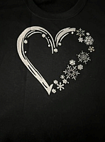 Black Sweatshirt w/Embroidered Heart w/Crystal Snowflake Accents